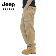 JEEP SPIRIT吉普德國工裝褲男春秋休閑褲耐臟耐磨長(cháng)褲多口袋大碼寬松干活棉褲 多口袋長(cháng)褲卡其 M 建議100到115斤