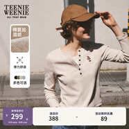 Teenie Weenie小熊秋季黑色棉質(zhì)打底衫polo領(lǐng)長袖T恤白色外穿上衣 B-燕麥色 S