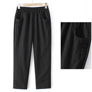 俞兆林（YUZHAOLIN）中年媽媽褲子夏季薄款棉麻九分褲時(shí)尚中老年女褲休閑50歲2024年 七分-黑色 2XL [100-115斤]
