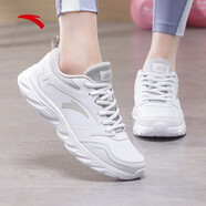 安踏（ANTA）運動(dòng)鞋女鞋夏季戶(hù)外透氣網(wǎng)面輕質(zhì)跳繩健身通勤休閑鞋跑步鞋子女 【皮面防潑水】安踏白/淡灰-4 36