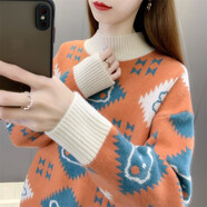 施洛瀾 半高領(lǐng)加厚毛衣女士2025秋冬裝新款寬松保暖打底衫長袖上衣針織 桔色 均碼 建議90-135斤
