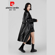 皮爾卡丹（pierre cardin）2025新款浴袍皮風(fēng)衣春秋抗皺高級感時(shí)尚拉風(fēng)外套朋克風(fēng)女式皮大衣 黑色 S (適合體重100-115斤）