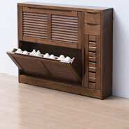 家逸（JIAYI）實(shí)木鞋柜玄關(guān)柜客廳柜鞋架樓道門(mén)口入戶(hù)鞋柜進(jìn)門(mén)超薄翻斗鞋柜北歐 18cm兩翻斗帶側門(mén)胡桃色