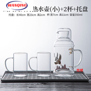 高檔輕奢冷水壺玻璃涼水壺涼水杯家用防爆大容量透明水杯套裝 山間鶴舞冷熱水壺小+2杯+托盤(pán)