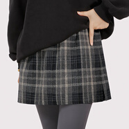 紐菲奧納格子屁簾女內搭疊穿打底神器鯊魚(yú)褲遮屁股下擺半身裙秋冬寬松百搭 灰大格子【開(kāi)叉款】 L【100-125斤】