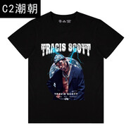 C2潮朝2pac潮牌聯(lián)名Travis人像tupac短袖xxxtentacionT恤男嘻哈碧梨衣服 黑色st S
