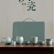 中國龍瓷 汝窯茶杯主人杯陶瓷手工品茗杯茶盞碗汝瓷開(kāi)片功夫茶具小茶杯 汝窯壺11頭套組
