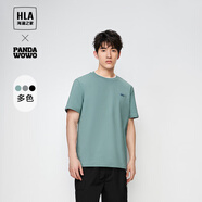 海瀾之家（HLA）短袖T恤男panda wowo熊貓涼感t恤圓領(lǐng)短袖男夏季 綠灰1E L 175/92A(L) 推薦69-75kg