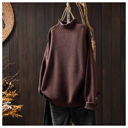 蘑菇同學(xué)紫色半高領(lǐng)粗線(xiàn)毛衣女秋冬款2025寬松大碼休閑百搭套頭棉線(xiàn)針織衫 咖色 均碼 建議95-160斤