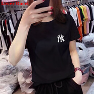LOVER RUCCI歐洲站2025年新款歐貨潮白色t恤女ins短袖純棉寬松打底衫內(nèi)搭夏裝 220-15黑色 2XL 適合125-140斤