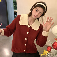 瑟空（SEKONG）2025春秋新款安可拉紅針織上衣女設(shè)計(jì)感復(fù)古開(kāi)衫慵懶條紋毛衣YYN 少女風(fēng)愛(ài)心扣 安可拉紅色 均碼【100-120斤】