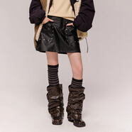 NO ONE ELSE高腰PU皮半身裙女士2026春季新款鉚釘口袋a字短裙子 黑色 M