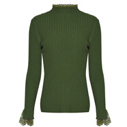 兩三事梵高文藝 青衫 蕾絲拼接半高領(lǐng)打底衫女春季復古修身內搭針織衫 淺綠 均碼 F