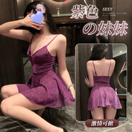 曼煙情趣內(nèi)衣性感睡衣夫妻刺激閃亮連衣裙丁字褲套裝約會(huì)戰(zhàn)袍紫色1932