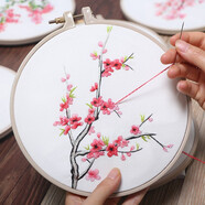 繡魁刺繡DIY新款創(chuàng)意禮物印花自繡古風(fēng)家居繡品團(tuán)扇挎包蘇繡手工飾品 桃花【材料包+繡繃】