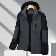 BRELRMON風(fēng)衣外套情侶款單層沖鋒衣防風(fēng)登山服春秋工裝夾克薄款連帽運動(dòng)服 1858深灰-男 L