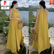 皮爾卡丹（pierre cardin）夏季新款巴厘島海邊度假黃色沙灘裙女復(fù)古顯瘦韓版連衣裙超仙長(zhǎng)裙 黃色6911# L