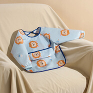 寶寶吃飯罩衣兒童嬰兒圍兜飯兜男女孩畫(huà)畫(huà)衣圍裙小孩防水反穿衣 小獅可可【長(cháng)袖款】 90碼【建議身高75-90cm】