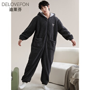 迪萊芬睡衣男秋冬季珊瑚絨保暖加厚長(cháng)款連體睡袍連帽冬天法蘭絨家居服 MZ-8405男 2XL 碼 175-180cm 體重155-180斤