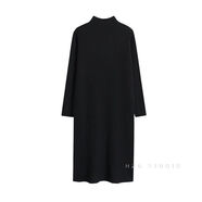慕伊銘（MUYIMING）秋冬季套頭針織連衣裙女半高領(lǐng)內(nèi)搭寬松顯瘦中長款打底過膝毛衣裙 1618黑色95CM 【立領(lǐng)常規(guī)款】 M 【建議90-105斤】