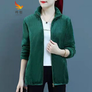 咚憬秋冬款珊瑚絨毛毛外套搖粒絨雙面絨抓絨衣加絨加厚保暖衛衣女上衣 綠 女款毛毛衣 2XL 建議體重100-120