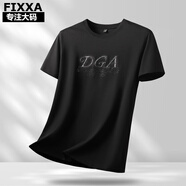 FIXXA大碼男裝短袖T恤男士夏季圓領(lǐng)加肥加大寬松彈力透氣胖子t恤 黑色-1947 XL (建議110-130斤)
