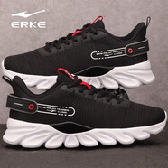 鴻星爾克（ERKE）紅星跑步鞋男新款減震耐磨輕質(zhì)防滑運動(dòng)鞋休閑旅游輕便透氣慢跑鞋 正黑/大紅 41