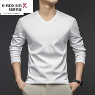 KBXNG桑蠶絲長(zhǎng)袖T恤男莫代爾打底衫2025春秋季V領(lǐng)男裝秋衣體恤內(nèi) 白色 S 165