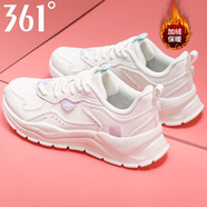 361°女鞋棉鞋運動(dòng)鞋子女秋季新款361度皮面加絨跑步鞋防滑保暖休閑鞋 羽毛白/淺漿紫-1(短絨) (建議拍大一碼) 38