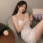 栢啟歆性感睡衣女睡裙吊帶純欲裙子露背性感包臀短裙約會戰(zhàn)袍誘惑家居服 白色碎花【建議80-120】帶胸墊