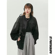 蘭威費(fèi)雷漸變色牛仔外套女春秋新款韓版寬松美式復(fù)古港味長袖夾克上衣 W102 S 80-斤