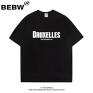 BEBW男士短袖T恤潮牌夏季純棉寬松半袖2024新款美式字母印花體恤上衣 黑色T恤-3631 M 【95-115斤】