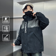 三葉豆（SANYEDOU）兒童沖鋒衣三合一可拆卸2024新款男女童外套中大童秋冬加絨衣服 5022黑色 160cm