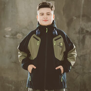 細仔碼頭胖童裝男童連帽外套青少年男孩運動(dòng)休閑風(fēng)衣夾克加肥加大童沖鋒潮 軍綠色春秋款 160 身高150-165CM體重105-135斤