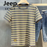 JEEP SPIRIT023夏季新款橫條紋短袖T恤男棉質(zhì)吸汗圓領(lǐng)體恤男裝水洗半袖上衣 灰色 XL