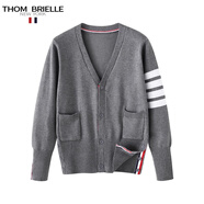 THOM BRIELLE湯姆TB男裝春秋季新款潮牌針織開(kāi)衫v領(lǐng)寬松四條杠毛衣外套學(xué)院 深灰色 M95-115斤