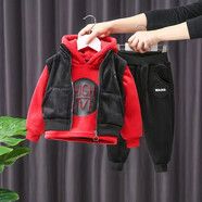 圓圓米米嬰兒套裝春裝男春秋裝兩件套1歲男女寶寶2衣服3秋冬季洋氣4加厚裝 圓標(biāo)加厚冬裝三件套紅色 80 碼適合70-75cm約6-10個(gè)月