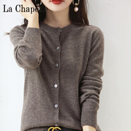 拉夏貝爾（La Chapelle）針織圓領(lǐng)開(kāi)衫女毛衣外套早春初秋冬長(cháng)袖寬松韓版羊毛穿搭短款 純100自動(dòng)發(fā)熱咖駝色 純100自動(dòng)發(fā)熱S