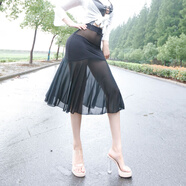 icumitoo性感新款高腰半身裙無(wú)內襯燕尾裙網(wǎng)紗透視長(cháng)裙 包臀A字裙 黑色 均碼