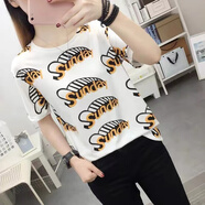 綺嫻堰夏季新款印花扎染灰色圓領(lǐng)百搭短袖T恤女潮流時(shí)尚短袖T恤女潮 316白色 M 80-100斤內