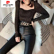 皮爾卡丹（pierre cardin）加絨皮褲女秋冬新款高腰外穿打底褲啞光顯瘦緊身小腳鉛筆褲子 現貨/圓圈皮褲9933【現貨】 加絨 S 【80-95斤】卡碼往大拍