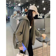 桂雪格短款衛(wèi)衣女春秋裝2024新款寬松短外套女士休閑開衫上衣潮 灰綠色常規(guī) M （80-105斤）