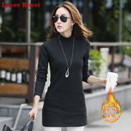 LOVER RUCCI半高領(lǐng)中長款純棉打底衫女秋冬加絨加厚保暖衣修身內(nèi)搭包臀T恤 黑色加 絨加厚 XL