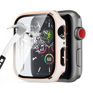 LAZYODD適用蘋果手表保護殼 Apple watchS9//s8/7/se/6/5殼膜一體保護套iwatchS10保護套帶屏幕防摔防撞殼 白色+玫瑰金邊【殼膜一體】 【41MM】S9/S8/S7