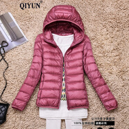 QIYUN 輕薄羽絨服女短款秋冬新款韓版修身薄款短外套女 連帽粉色 2XL 【121-130斤】