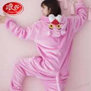浪莎（LangSha）輕奢小恐馬卡通動(dòng)漫連體睡衣女動(dòng)物可愛(ài)春秋冬款加絨成年男情侶衣 粉紅豹 S 號(145~155cm)衣服