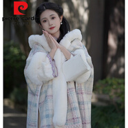 皮爾卡丹（pierre cardin）旗袍披肩斗篷女秋冬季保暖紅色格子外搭加絨加厚毛呢披風(fēng)穿搭大衣 紫蘭格---【連帽披肩】 加絨