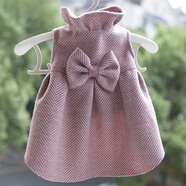 狗狗秋冬衣服寵物法斗泰迪比熊約克夏幼中小型犬狗狗衣服連身裙子 果醬紅 毛呢條紋連身公主裙 M胸圍39背長25重5-8斤