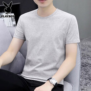 花花公子（PLAYBOY）男士短袖t恤夏季純棉圓領(lǐng)體恤衫新款潮牌休閑白色上衣男T ZY201花灰 M