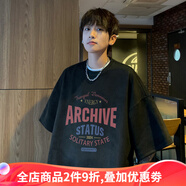 侯七爺（HOUQIYE）純棉短袖t恤男夏季日系寬松ins潮牌字母印花男士休閑重磅半袖體恤 黑色 XL